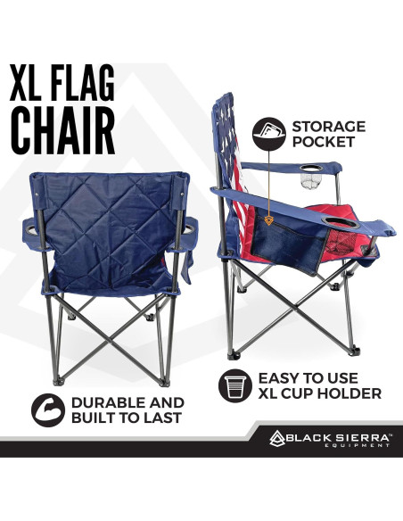 Silla de Camping Plegable Black Sierra Bandera Americana 136 kg Silla de Camping Plegable Black Sierra Bandera Americana 136 kg