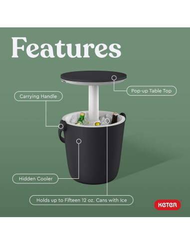 Enfriador Portátil Keter Go Bar 15.9L con Mesa Plegable Grafito