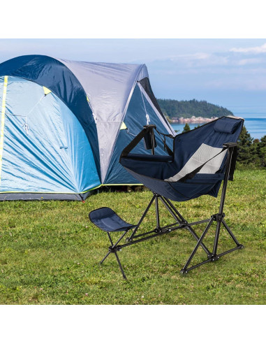 Silla de Camping Tangkula Plegable con Reposapiés Ajustable