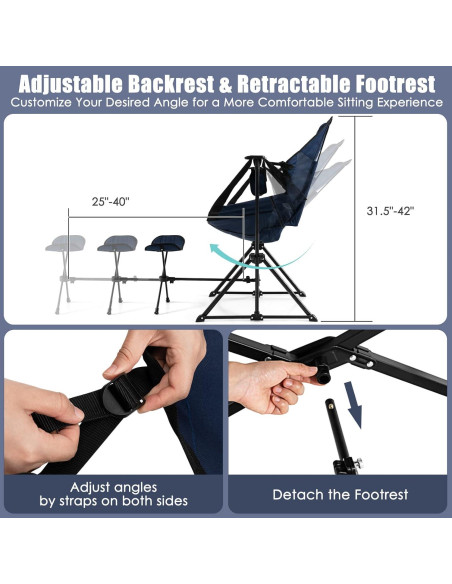 Silla de Camping Tangkula Plegable con Reposapiés Ajustable Silla de Camping Tangkula Plegable con Reposapiés Ajustable