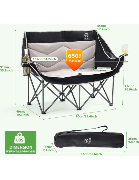 Mesa de Parrilla Ajustable Nice C + Loveseat Camping Negro Mesa de Parrilla Ajustable Nice C + Loveseat Camping Negro