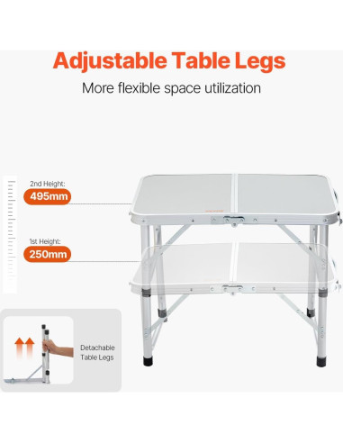 Mesa de Camping Plegable VEVOR 61x41 cm Ajustable Plata
