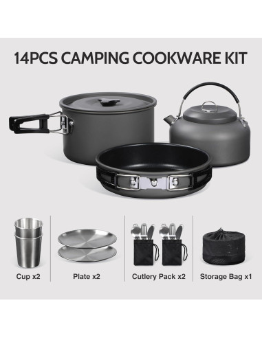 Set de Utensilios de Camping REDCAMP para 4 Personas - Acero Inoxidable