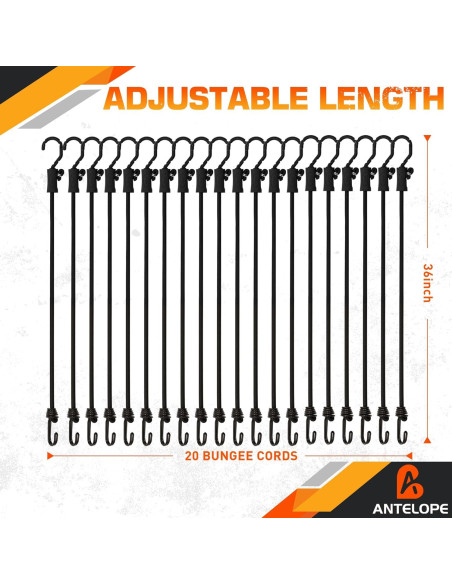 Juego de Cuerdas Bungee Ajustables ANTELOPE 20 Piezas 91.44 cm Juego de Cuerdas Bungee Ajustables ANTELOPE 20 Piezas 91.44 cm