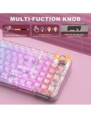 Teclado Mecánico Inalámbrico YUNZII X98 Rosa Interruptor Snow