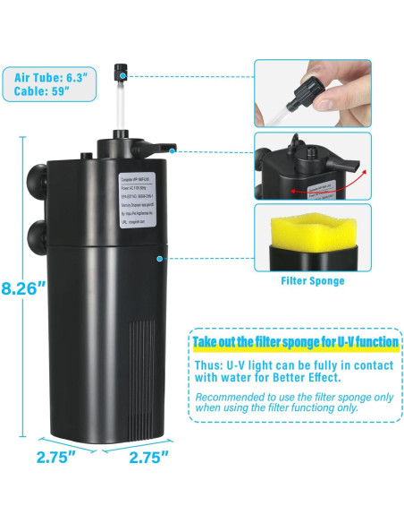 Filtro U-V Interno Sumergible TARARIUM WP-190F 10-40 Gal Filtro U-V Interno Sumergible TARARIUM WP-190F 10-40 Gal