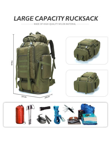 Mochila de Senderismo 100L HongXingHai Impermeable Verde Militar