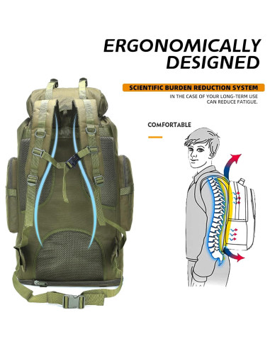 Mochila de Senderismo 100L HongXingHai Impermeable Verde Militar