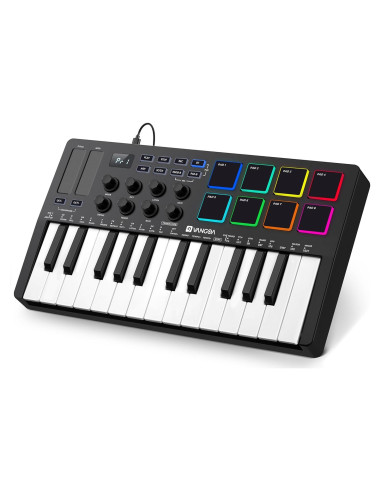 Teclado MIDI Vangoa 25 Teclas Negro con Pads RGB y Arpegiador
