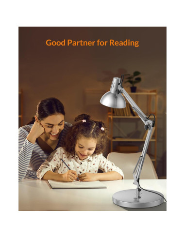 Lámpara de Escritorio LEPOWER de Metal con Abrazadera Plata