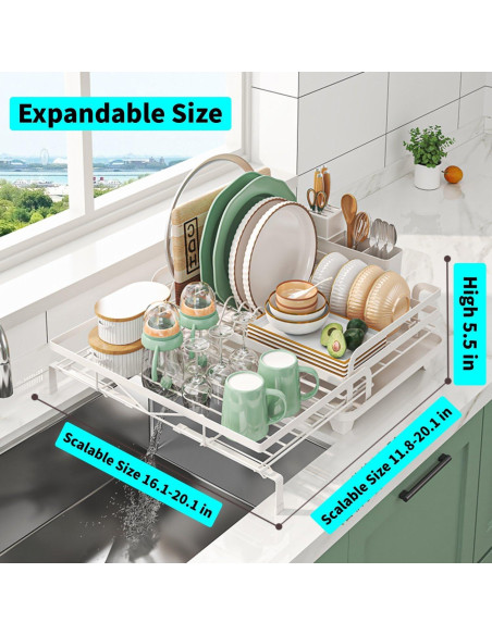 Escurridor de Platos Expandible DREMAK con Soporte para Utensilios Escurridor de Platos Expandible DREMAK con Soporte para Utensilios