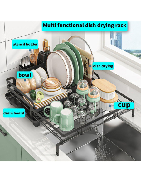 Escurridor de Platos Expandible DREMAK con Soporte para Utensilios Escurridor de Platos Expandible DREMAK con Soporte para Utensilios