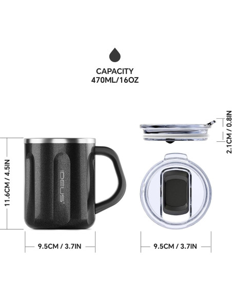 Taza de Café Ideus 473 ml Acero Inoxidable Aislada Negra Taza de Café Ideus 473 ml Acero Inoxidable Aislada Negra
