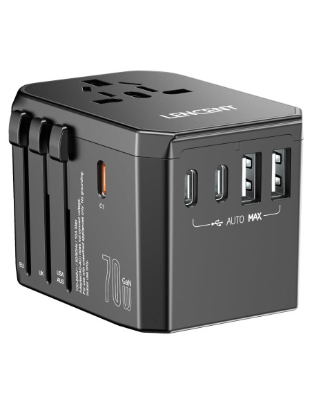 Adaptador de Viaje Universal LENCENT 70W Cargador Rápido GaN Adaptador de Viaje Universal LENCENT 70W Cargador Rápido GaN