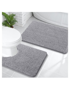 Conjunto de Alfombrillas de Baño OLANLY 2 Piezas Chenille Gris