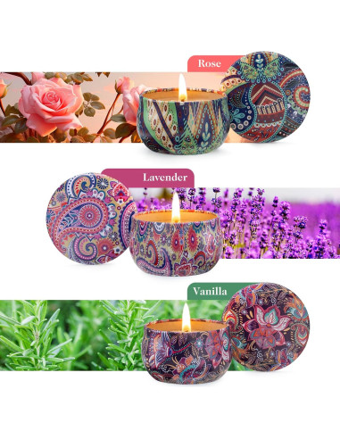 Set de 3 Velas Aromáticas Hausware - Soja 70.9g - Lavanda, Vainilla, Rosa