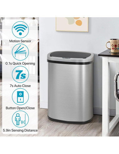 Basurero Automático Dkeli 50L Acero Inoxidable Sin Tacto