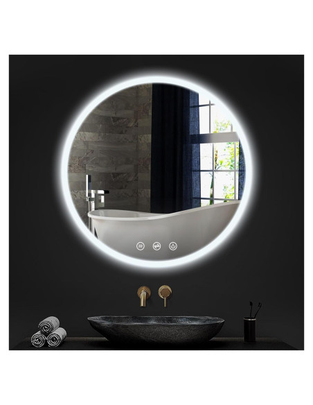 Espejo de baño LED redondo 81 cm GatherWay con atenuación Espejo de baño LED redondo 81 cm GatherWay con atenuación