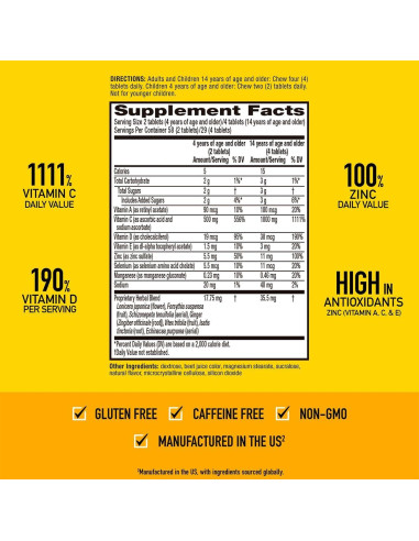 Airborne Suplemento Inmunológico 1000mg Vitamina C + Zinc 116 Tabletas Masticables