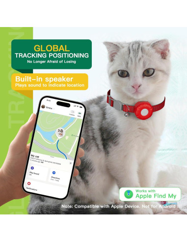 Rastreador GPS para Gatos HONGTOP H Impermeable Bluetooth Rojo