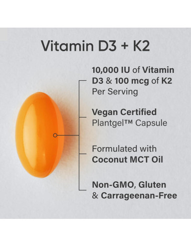Suplemento Vegano D3+K2 Sports Research 10,000iu - 60 Gelatinas