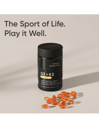 Suplemento Vegano D3+K2 Sports Research 10,000iu - 60 Gelatinas