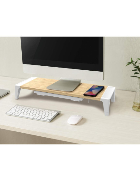 Soporte de Monitor Bostitch de Madera con Carga Inalámbrica Soporte de Monitor Bostitch de Madera con Carga Inalámbrica