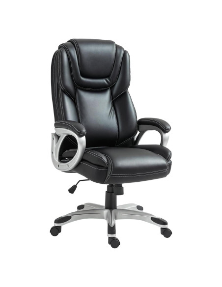 Silla de Oficina HOMCOM Negra con Respaldo Alto y Inclinación Silla de Oficina HOMCOM Negra con Respaldo Alto y Inclinación