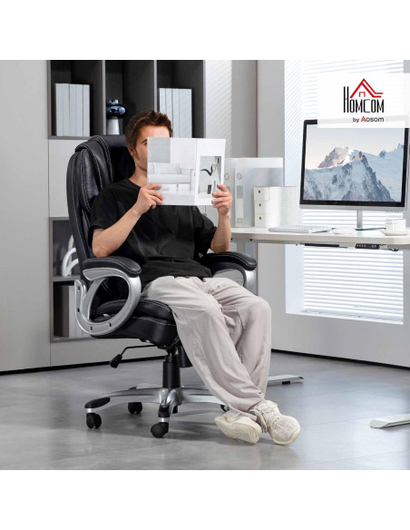 Silla de Oficina HOMCOM Negra con Respaldo Alto y Inclinación Silla de Oficina HOMCOM Negra con Respaldo Alto y Inclinación