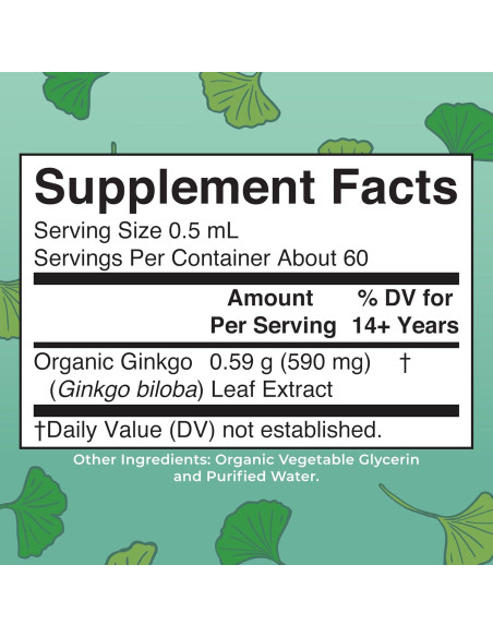 Suplemento Herbal Ginkgo Leaf MaryRuth 30 ml Orgánico Vegano Suplemento Herbal Ginkgo Leaf MaryRuth 30 ml Orgánico Vegano