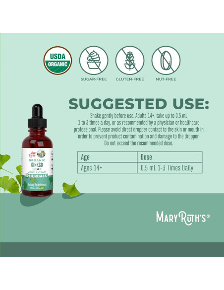 Suplemento Herbal Ginkgo Leaf MaryRuth 30 ml Orgánico Vegano Suplemento Herbal Ginkgo Leaf MaryRuth 30 ml Orgánico Vegano