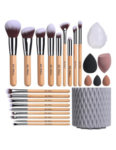 Conjunto de Brochas de Maquillaje BS-MALL Bamboo 18 Piezas con Esponjas