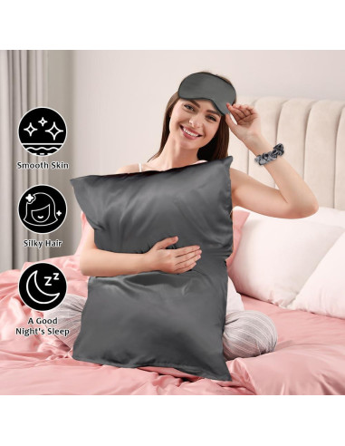 AUAUY Funda de Almohada de Satén de Seda 40x80cm Gris Oscuro