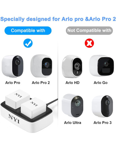 Baterías Recargables NYI 2560mAh para Arlo Pro y Pro 2 - 2 Unidades con Cargador