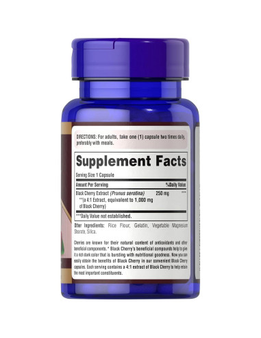 Extracto Concentrado de Cereza Negra Puritan's Pride 250 mg - 100 Cápsulas