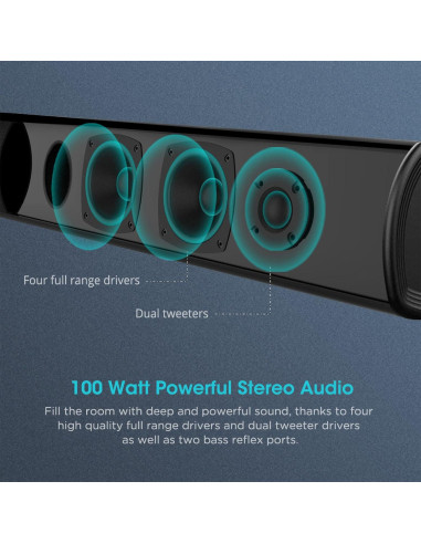 Barra de Sonido BESTISAN 100W 101.6cm Bluetooth 5.0 con Subwoofer