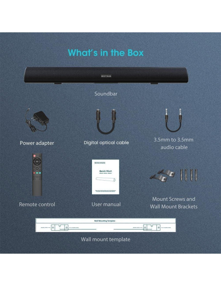 Barra de Sonido BESTISAN 100W 101.6cm Bluetooth 5.0 con Subwoofer Barra de Sonido BESTISAN 100W 101.6cm Bluetooth 5.0 con Subwoofer
