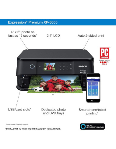 Impresora de fotos a color inalámbrica Epson XP-6000, 9600 dpi