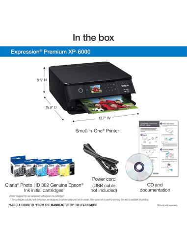 Impresora de fotos a color inalámbrica Epson XP-6000, 9600 dpi