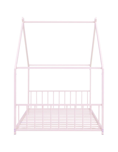 Cama Casa Twin Acosure Rosa con Techo y Listones, Sin Box Spring