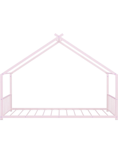 Cama Casa Twin Acosure Rosa con Techo y Listones, Sin Box Spring Cama Casa Twin Acosure Rosa con Techo y Listones, Sin Box Spring