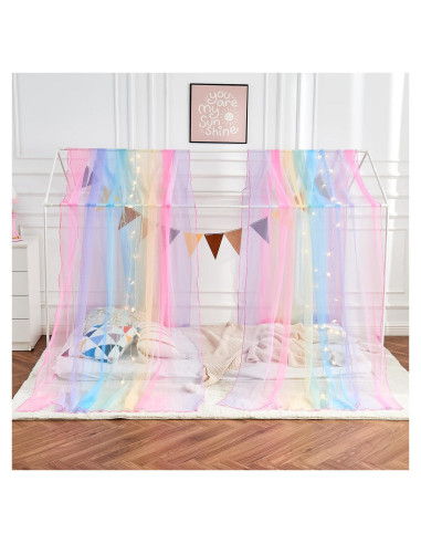 Dosel de Cama para Niñas WANFASO con Cortinas y Luces 190x160cm