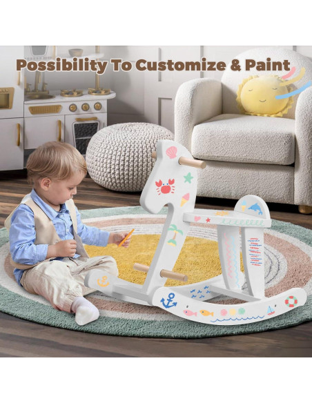 Caballo Balancín de Madera labebe para Bebés 12M+ Blanco Caballo Balancín de Madera labebe para Bebés 12M+ Blanco