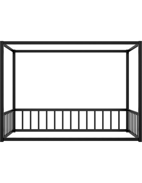 Cama de suelo Twin Bellemave con dosel y barandillas negras Cama de suelo Twin Bellemave con dosel y barandillas negras