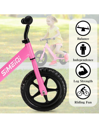 Bicicleta de Equilibrio SIMEIQI 12" Rosa Ajustable para Niños