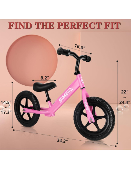 Bicicleta de Equilibrio SIMEIQI 12" Rosa Ajustable para Niños Bicicleta de Equilibrio SIMEIQI 12" Rosa Ajustable para Niños