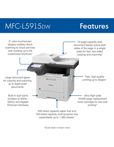 Impresora láser Brother MFC-L5915DW todo en uno 50 ppm