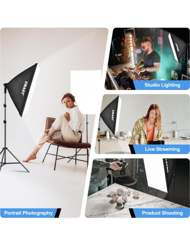 Kit de Iluminación Softbox EMART 2x20"x28" con Bombillas LED