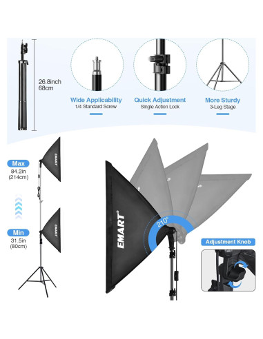 Kit de Iluminación Softbox EMART 2x20"x28" con Bombillas LED