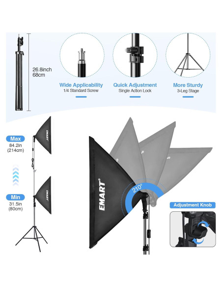 Kit de Iluminación Softbox EMART 2x20"x28" con Bombillas LED Kit de Iluminación Softbox EMART 2x20"x28" con Bombillas LED